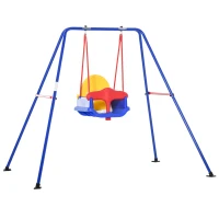 Outsunny Columpio para Niños 6-36 Meses con Soporte de Metal Asiento y Cinturón de Seguridad con Hebilla para Exteriores Carga Máx. 30kg 140x110x120cm Multicolor(m-11)