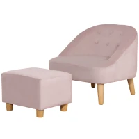 HOMCOM Kindersessel mit Ottomane für Kinder von 3 bis 5 Jahren Niedliches Design Samtoptik 51 cm x 51 cm x 50 cm Rosa(m-10)