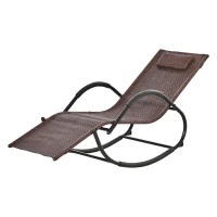 Outsunny Chaise longue à bascule rocking chair ergonomique avec tétière amovible accoudoirs et repose-pieds revêtement texitlène imitation rotin métal 61 x 160 x 79 cm brun(m-10)