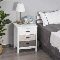 HOMCOM Mesilla de Noche con 3 Cajones Mesa de Noche para Dormitorio Salón 50x38x65 cm Blanco(m-2)