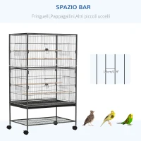 PawHut Gabbia per Uccelli da Interni in Legno con Vassoio, 4 Ruote e Trespolo, 78x52x132cm(m-6)
