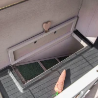 PawHut Cage à lapin en bois massif clapier 2 niveaux toit ouvrant avec auge plateaux coulisants 4 portes 122 x 50 x 101 cm gris blanc(m-9)