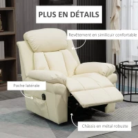 HOMCOM Fauteuil de Relaxation électrique Fauteuil releveur inclinable avec Repose-Pied Ajustable revêtement synthétique crème(m-6)