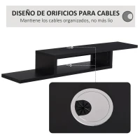HOMCOM Mueble de TV Mesa Flotante para Televisión hasta 60 Pulgadas en la Pared con 2 Estantes Madera 152,4x29,8x21 cm Negro(m-4)