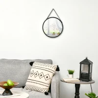 HOMCOM Espejo Decorativo de Pared 30x30 cm Espejo Redondo de Metal con Cinturón para Salón Entrada Estilo Moderno Negro(m-5)