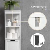 kleankin Badezimmerschrank, 2 Regale, 3 Schubladen, wasserabweisendes Material, Weiß(m-6)