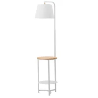 HOMCOM Stehleuchte Stehlampe Beistelltisch mit 2 Regalen Innenbeleuchtung E27 für Wohnzimmer Schlafzimmer Büro Metall Holz Tterylen-Gewebe Weiß 38 x 36 x 162 cm(m-10)