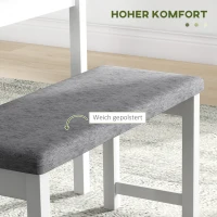 HOMCOM Sitzgruppe, 4-teiliges Esstisch-Set, 1 Tisch, 1 Bank, 2 Stühle, Grau + Weiß(m-5)