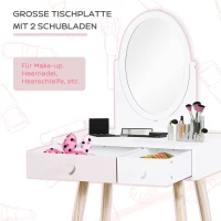 HOMCOM Kinder-Schminktisch mit 2 Schubladen u. 1 Spiegel, 69 cm x 49 cm x 163 cm, Rosa+ Weiß + Natur(m-7)