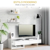 HOMCOM Mueble de Salón para TV con Mesa para Televisor 180x33,5x42 cm y 2 Estantes de Pared 65x20x20 cm Blanco(m-4)