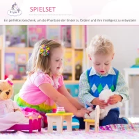 HOMCOM 2-Set Kinderschminktisch mit Hocker Frisiertisch Frisierkommode mit Schublade Spiegel für Kleinkind Mädchen Akryl Rosa+Weiß 49 x 34 x 90 cm(m-6)