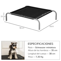 PawHut Cama Elevada para Perros Gatos Transpirable Cama para Mascotas 90x65x20 cm para Dormir Relajar con Marco de Acero para Interior Exterior Negro(m-3)