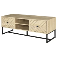 HOMCOM Meuble TV 2 tiroirs 2 niches de rangement bois et pieds en métal dim. 120L x 39l x 44,5H cm(m-10)