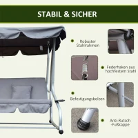 Outsunny Hollywoodschaukel, Liegefunktion, neigbares Dach, bis 340 kg, Stahlrahmen, 200 x 120 x 164 cm, Grau(m-5)