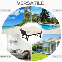 Outsunny Divano 2 Posti con Braccioli Estensibili da Giardino Rattan 129x63x67cm Bianco, Marrone(m-7)