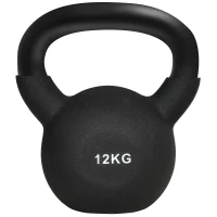 HOMCOM Kettlebell, Kugelhantel, 12 kg, mit Kunststoffummantelung, Stahl, schwarz 20 x 13 x 22cm(m-10)