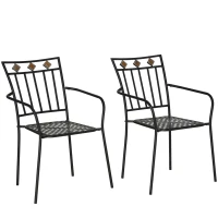 Outsunny Lot de 2 chaises de jardin en métal époxy façon fer forgé avec mosaïque - accoudoirs(m-10)