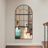 HOMCOM Specchio da Parete ad Arco Stile Finestra per Camera da Letto e Ingresso, 76x43 cm, Nero(m-6)