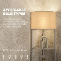 HOMCOM Corner Floor Lamp with Shelves, Tall Standing Lamps for Living Room, with Pull Chain Switch Bulb not Included, Grey(m-7)