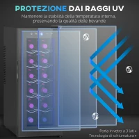 HOMCOM Cantinetta Frigorifero per 12 Bottiglie con Doppio Controllo Temperatura, Ripiani Regolabili e Luci, Nero(m-8)