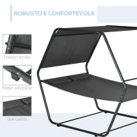 Outsunny Lettino Prendisole Reclinabile a 2 Posti in Acciaio con Cuscino e Tetto Parasole, 210x140x177 cm, Grigio(m-6)