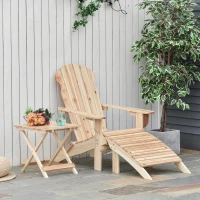 Outsunny Fauteuil de Jardin Adirondack Pliable avec Repose-Pied et Table Basse Bois Sapin traité Naturel(m-2)