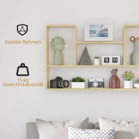 HOMCOM Wandregal, schwebendes Regal, 4 Fächer, Bücherregal, 100 cm x 15 cm x 60 cm, Natur(m-5)