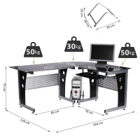 HOMCOM Scrivania Angolare per Computer Scrivania da Ufficio Porta PC 164 x 139 x 75cm Nero(m-3)