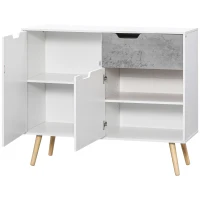HOMCOM Aparador de Cocina con 2 Puertas y 1 Cajón Estilo Moderno con Patas Inclinadas 98x39x81,5 cm Blanco y Gris(m-1)