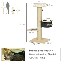 PawHut Kratzbaum, mit Liegeplattform, Sitzplattform, Hängematte, Liegekissen, 50 x 50 x 114 cm(m-3)