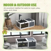 PawHut Tortoise Table with Wooden Lamp Holder, Wooden Tortoise House w/ Openable Lids, Pull-Out Trays - Grey(m-8)