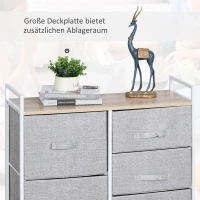 HOMCOM Schubladenschrank, Aufbewahrungsschrank, Stoffkommode mit 5 Stoffschubladen, Stoff+ Holz +Metallrahmen, Grau, 83 x 29 x 77 cm(m-5)