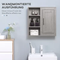 kleankin kleakin Badezimmerschrank 1 Schrank 3 Regale 48 cm x 20 cm x 50 cm Holzwerkstoff Grau(m-4)