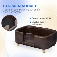 PawHut Canapé chien lit pour chien chat avec rebord coussin moelleux pieds bois massif dim. 74 x 48,5 x 31 cm revêtement micro-fibre chocolat(m-7)