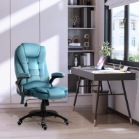 Vinsetto Fauteuil de bureau massant et chauffant, chaise de bureau, chaise ergonomique avec hauteur réglable, dossier inclinable et télécommande filaire, pivotant à 360° tissu en polyester bleu(m-2)