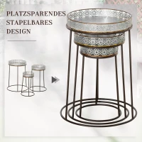 Outsunny Blumenständer 3er Set aus Metall Pflanzenständer Set Blumenhocker Blumentopfhalter Pflanzenhocker für Blumentopf Stapelbar Kaffee+Silber(m-5)