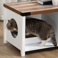 PawHut Mueble Arenero para Gatos Casa para Gatos de Madera 2 en 1 con Puerta Corredera 109x51x52 cm Blanco(m-9)