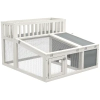 PawHut Clapier, cage à lapin en bois avec étagère pour plantes grand espace en bois, plusieurs portes Dim. 94L x 90l x 60H cm(m-1)