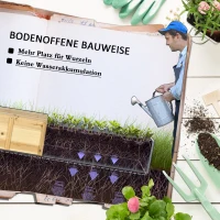 Outsunny Hochbeet mit Sitzbank Pflanzkasten mit Sitzbank, wetterbeständig, 240 cm x 42 cm x 32 cm, Blau + Natur(m-4)