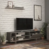 HOMCOM Set Mobile Porta TV con Armadietto e Mensola da Appendere in Legno, 160x35.6x44cm - Grigio(m-6)