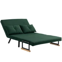 HOMCOM 4-in-1 Velvet-Feel Double Sofa Bed, with Pillows - Green(m-11)
