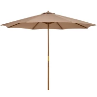 Outsunny Sonnenschirm Ø 300 cm, Sonnenschirm mit UV Schutz Balkonschirm aus Holz Strandschirm stabil Marktschirm Sonnenschutz für Strand Terrasse Garten, Khaki(m-10)