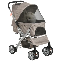 PawHut Poussette buggy pliable chien chat panier sac de rangement attaches sécurité housse réglable acier Oxford marron noir(m-1)