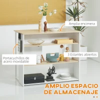 HOMCOM Isla de Cocina Moderna Mueble Auxiliar de Cocina con 3 Estantes Abiertos Portacuchillos Marco de Acero 105x65x90cm Roble(m-4)
