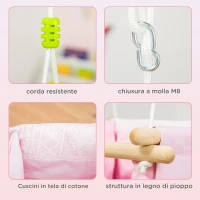 Outsunny Seggiolino Altalena per Bambini in Tessuto e Legno con Cuscino, 40x40x180cm, Rosa(m-6)