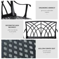 Outsunny 2-Seater Cast Aluminium Garden Bench Loveseat Outdoor Furniture Chair w/ Decorative Backrest & Ergonomic Armrest for Patio Terrace Porch(m-5)