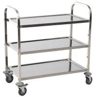 HOMCOM Carrito Auxiliar con Ruedas de Acero Inoxidable 90,5x50,5x88,2 cm Carrito de Cocina con Bandejas y 2 Brazos Plata(m-11)