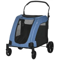 PawHut Dog Stroller 4 Wheels Pet Trolley Carrier Mesh Windows for Medium Large Dogs Traveling Blue(m-11)