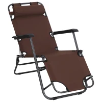 Outsunny Chaise Longue inclinable transat Bain de Soleil fauteuil relax jardin 2 en 1 Pliant têtière Amovible Charge Max. 136 Kg Toile Oxford Facile d'entretien Marron(m-1)