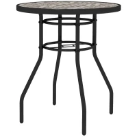 Outsunny Φ60 Garden Table, with Glass Printed Tabletop - Brown(m-11)